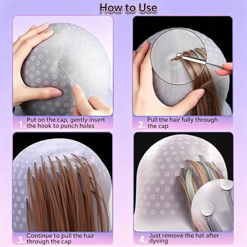Professional Silicone Highlighting Cap Set for Hair Coloring