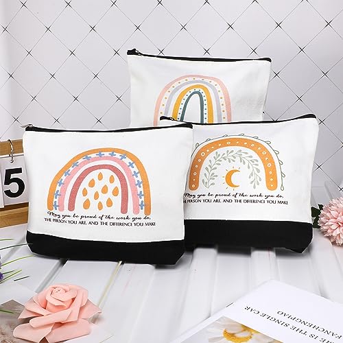 20 Pcs Boho Inspirational Gifts Cosmetic Bags May You Be Proud Gift Pouch Motivational Gift Rainbow Canvas Cosmetic Bag with Zipper Appreciation Makeup Bags for Women Nurse Week Teacher Employee