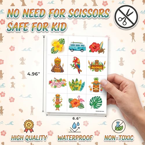 96 Pre-Cut Hawaiian Temporary Tattoos for Kids