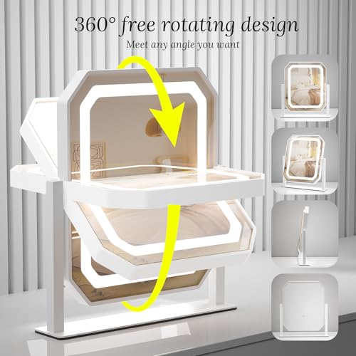 Lighted Makeup Mirror with 10x Magnifying Mirror, 3 Color Modes