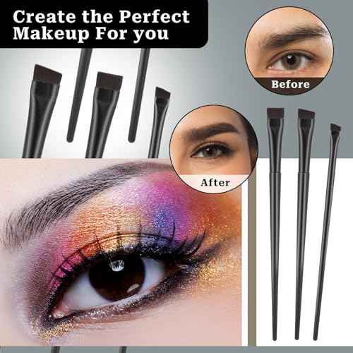 9 Pcs Angled Eyeliner and Eyebrow Brush Set - Flat Tint, Fine Slanted Applicator, Ultra Thin Makeup Brush for Eyeshadow and Eyeliner
