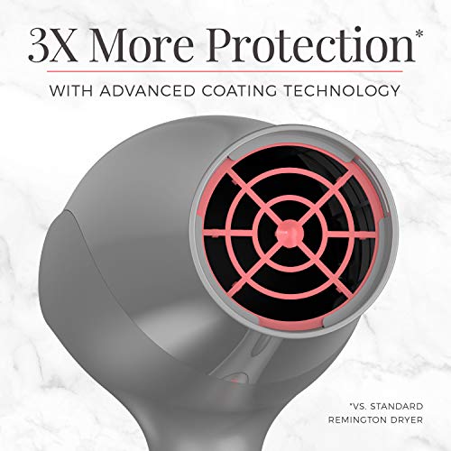 Remington Damage Protection Hair Dryer with Ceramic Ionic Tourmaline Technology, Grey, Diffuser and Concentrator, 3 Piece Set