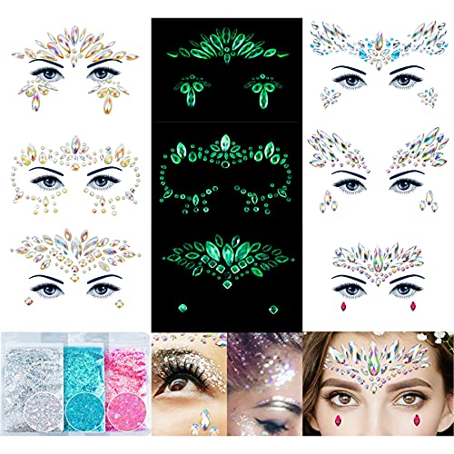 Luminous Face Gems & Glitter Kit - 6 Sheets Rhinestone Stickers