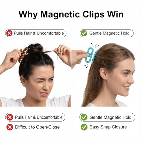 Strong Hold Magnetic Hair Clips - 2-in-1 Seamless Design for All Hair Types