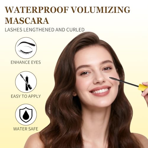 QIC Waterproof Brown Mascara, Volumizing & Lengthening, Clump-Free Defining for Natural Lashes, Smudge-Proof Long Lasting Buildable Volume, Precision Brush