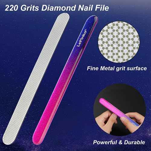 Diamond Nail File with Crystal Nail Shiner Set, Stainless Steel Nail File with Nano Glass Buffer, Metal Sapphire File with Nail Polisher, Professional Manicure Pedicure Kit for Salon Home and Travel
