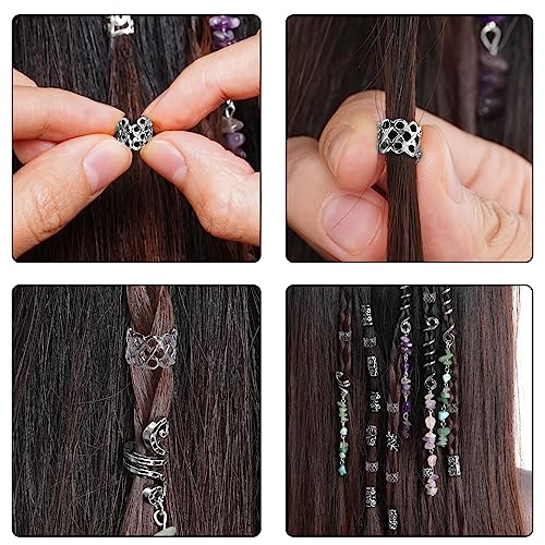 hoyuwak 40Pcs Hair Jewelry for Braids Loc Dreadlock Accessories Hair Beads Clips Cuffs Charms Rings for Women Grls Rave Punk Hairstyle Decoration, Black