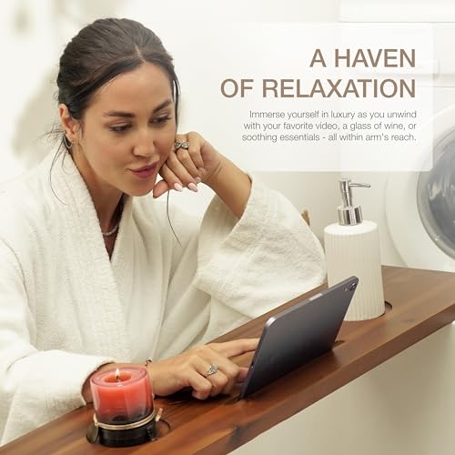 Tinamo 39" Acacia Wood Bathtub Tray with Phone Holder