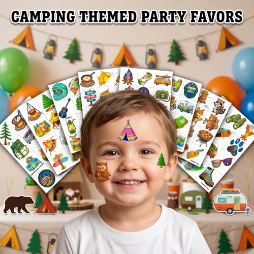 96 Camping Temporary Tattoos for Kids - 8 Sheets