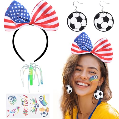Soccer Fan Accessories Set for Adults - Headband, Earrings & Cheer Wand