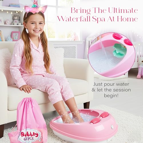 Kids Spa Day Kit for Girls, 42+ Piece Spa Set with Waterfall Foot Spa, Nail Spa Kit, Pedicure and Manicure Accessories (Regular Spa Set)