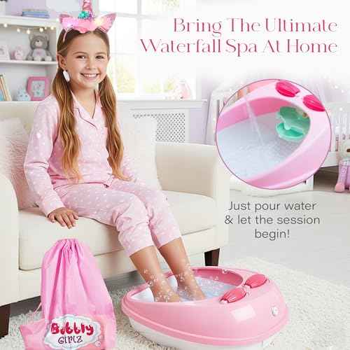 Glow in Dark Kids Spa Day Kit for Girls, 42+ Pieces Waterfall Foot Spa Toys, Nail Spa Kit, Pedicure Manicure Accessories, Perfect Spa Kit for Girls Ages 6 7 8 9 10 11 12, Fun Birthday, Christmas Gifts