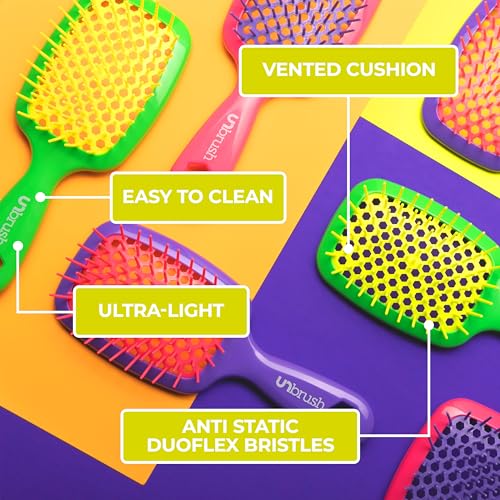 FHI Heat UNbrush Detangling Brush for Pain-Free Brushing on All Wet or Dry Hair Types — Durable DuoFlex Anti-Static Bristles, Lightweight Handle, Vented Hair Brush, Lemon Lime Green