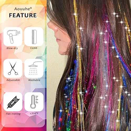Hair Tinsel 24 Colors 7800 Strands Hair Tinsel Kit with Tools 48 Inch Glitter Tinsel Hair Extensions Festive Party Fairy Hair Tinsel Kit for Women Girls Hair Accessories
