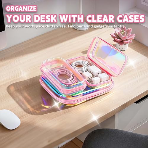 Clear Hard Shell Zipper Case - Water Resistant Toiletry Bag, Cosmetic Organizer for Bathroom, Travel Essentials Organizer Bins for Building Blocks, Makeup, Cables, Art Supplies