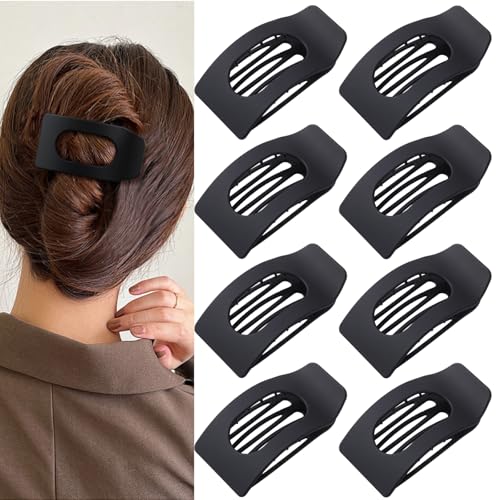 Black Flat Hair Clips 8-Pack – Large Matte Claw Clips for Thick & Thin Hair
