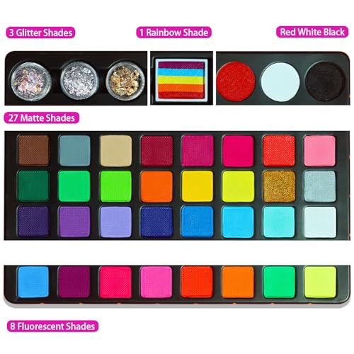 39 Color Face Painting Kit with Fluorescent Paint & Brushes
