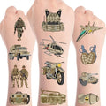 Army Temporary Tattoos - 8 Sheets Military Tattoo Stickers, Soldiers Aircraft Tanks Helicopter Army Birthday Party Prizes Rewards Gifts Party Favors