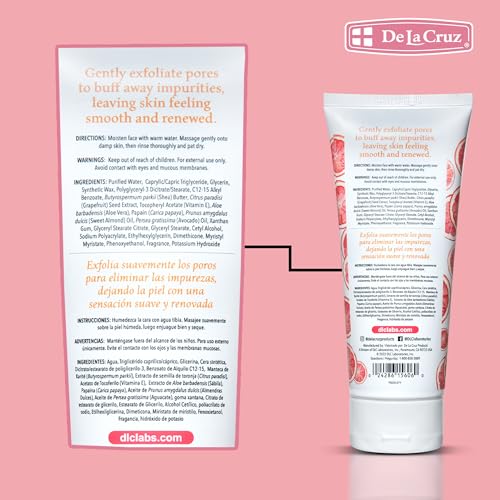 De La Cruz Grapefruit Facial Scrub - Face Exfoliator Scrub with Vitamin E, Papaya and Aloe Vera (6 Ounce (Pack of 1))