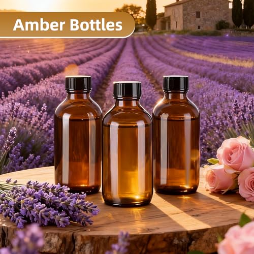 4oz (24 Pack) Amber Boston Round Glass Bottles with Black