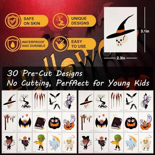 Halloween Tattoos for Kids – 30 Pack Party Favors