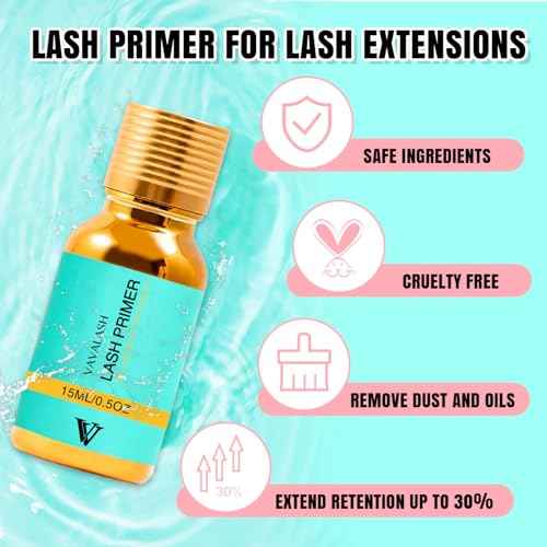 VAVALASH Lash Primer for Lash Extensions 15 ML Eyelash Extension Primer Increase Adhesive Bonding Power Easily Removes Proteins and Oils for Longer Lash Lasting Professional Use Only(15ML)