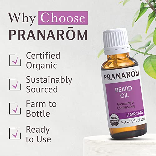 Pranarom - Beard Oil (30ml) - 100% Pure Natural Therapeutic Grade - Jojoba, Cedarwood, & Frankincense | USDA & ECOCERT Certified Organic