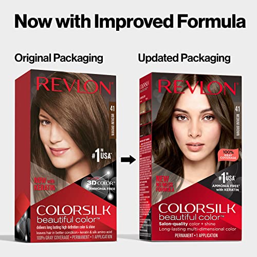 Revlon Colorsilk Beautiful Color Permanent Hair Color, Long-Lasting High-Definition Color, Shine & Silky Softness with 100% Gray Coverage, Ammonia Free, 040 Medium Ash Brown, 1 Pack