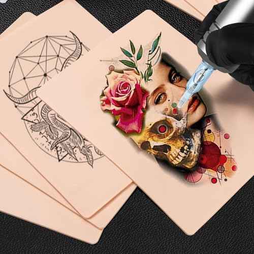3MM Fake Skin and Transfer Paper Kit - Jconly 28pcs Tattoo Skin and Transfer Paper Kit Includes 8pcs Best Silicone Thick Skin Double Sided, 20Pcs Stencil Paper Tattoo Supplies Tattoo Kit