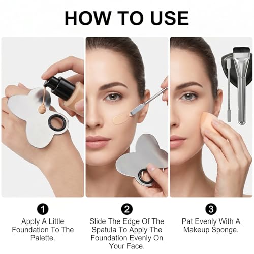 4-Piece Stainless Steel Makeup Mixing Palette Set with Brush & Spatula