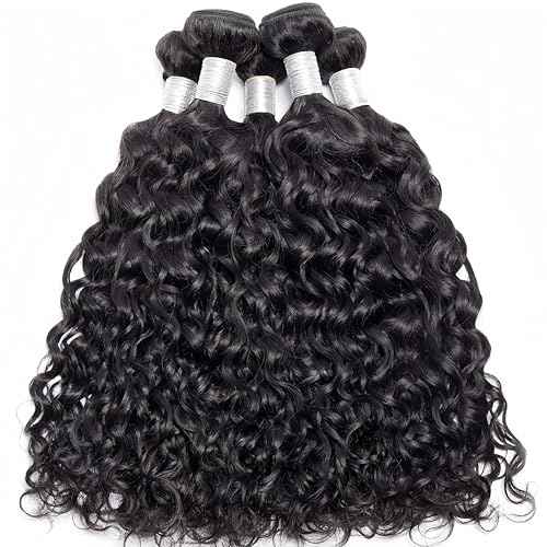 Brazilian Water Wave Bundles With Lace Closure - Wet and Wavy Human Hair 5 Bundles (50g/bundle) With 4x4 Free Part Closure - Deep Curly (8/8/8/8/8+8" Closure)