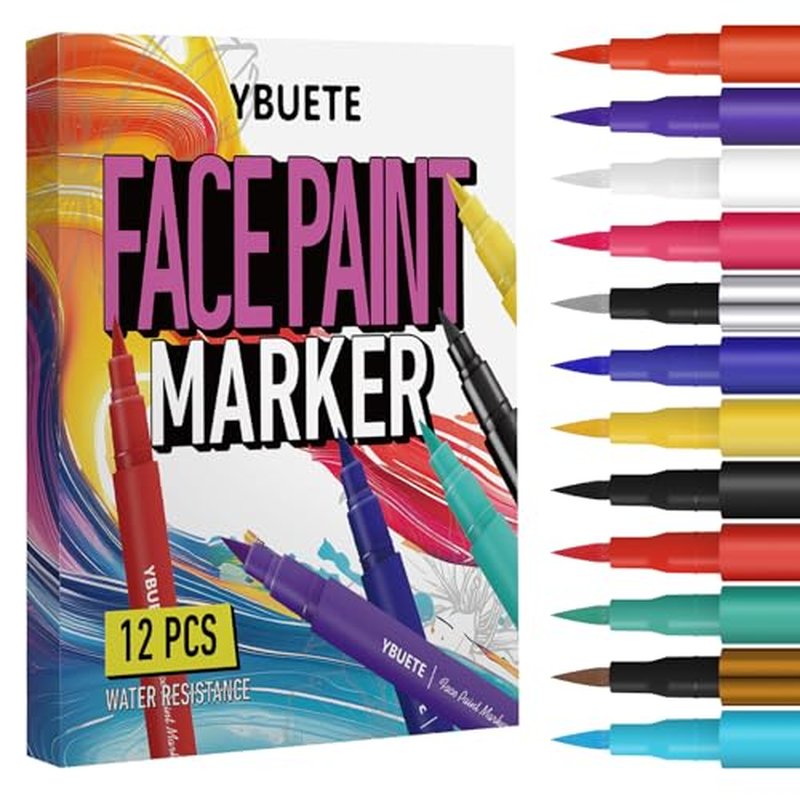 12 Colors Face Body Painting Markers, Water Resistance Tattoo Pen for Adults, Long-lasting and Smudge-proof Temporary Tattoo Markers for Mardi Gras Parties, SFX & Festivals
