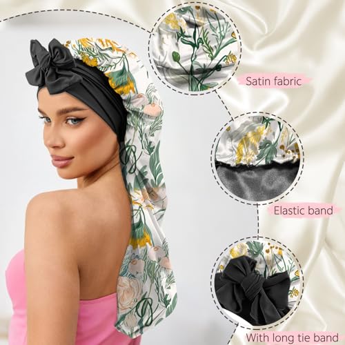 Long Satin Hair Braid Bonnet for Sleeping - Double Layer Silk Tie Band
