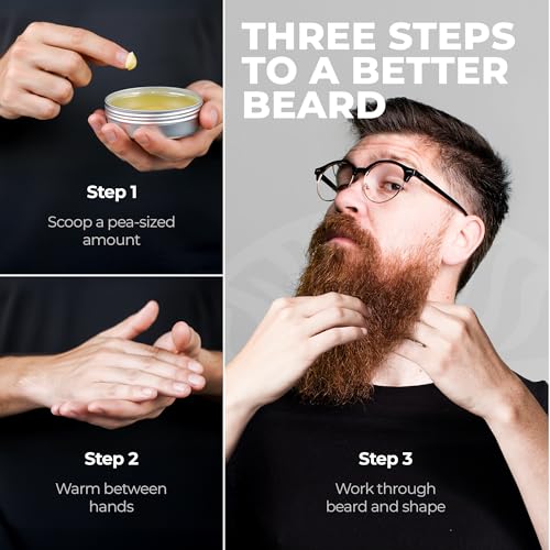 Biotin Beard Balm for Men ? Made in USA ? Beard Growth & Moisturizer with Castor Oil & Jojoba Oil ? Organic Styling Wax for Thickening & Softening ? Mustache Conditioner