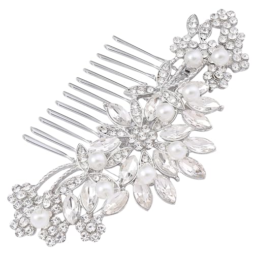 Crystal Pearl Wedding Hair Comb | Silver Bridal Accessory