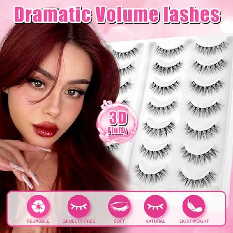 14 Pairs Natural Wispy False Eyelashes - Waterproof Mink Strips