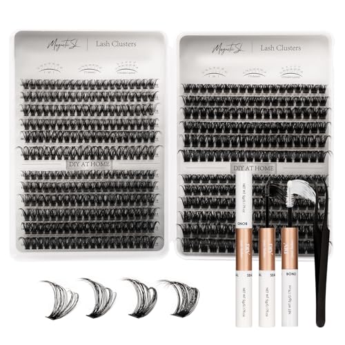 Lash Clusters 564pcs Eyelashes Clusters Extensions Kit 11-20mm DIY Cluster Eyelash Extensions Lash Clusters Kit With Lash Bond and Seal Lash Tweezers-Spiky+60D+80D+100D+150D