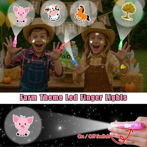 72 PC Farm Party Favors Set - 24 LED Finger Lights & 48 Glow Tattoos