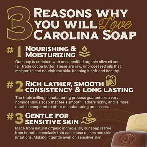 Body Wash Castile Soap Bar for Sensitive Skin ? Long Lasting Natural Bar Soap for Men w/Olive Oil and Cocoa Butter - Vegan Tobacco Vanilla Scented by Carolina Castile, 5 oz Each