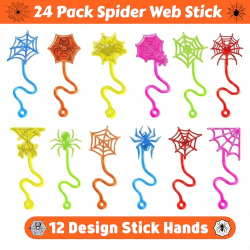 48 PC Spider Web Party Favors - Sticky Hands & Tattoos
