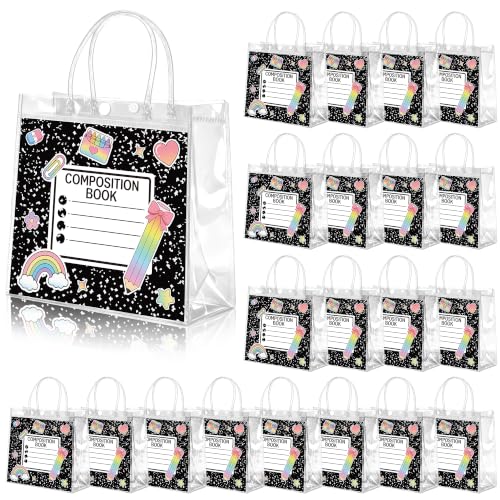 Renbuzhu 24-Pack Clear PVC Gift Bags 8x8x3in with Handles – Reusable Classroom Party Favor Bags