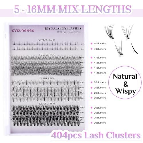 Lash Clusters D Curl Cluster Eyelash Extensions Individual Cluster with Bottom Lashes,Volume Fan,70 Spike Fan,20D Clusters,Spiky Wispy Natural Cluster Lashes Multi-type Mix DIY Lash Extensions