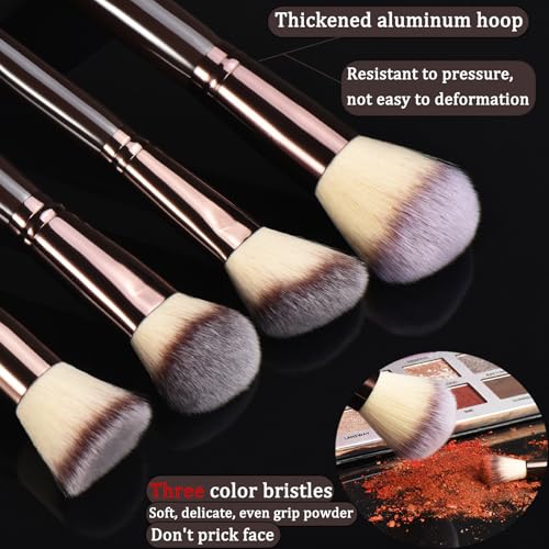 10-Piece Makeup Brush Set with Synthetic Bristles & Wooden Handles
