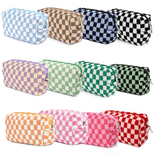 SOIDRAM 12PCS Colorful Checkered Makeup Bags - Travel Toiletry Organizer