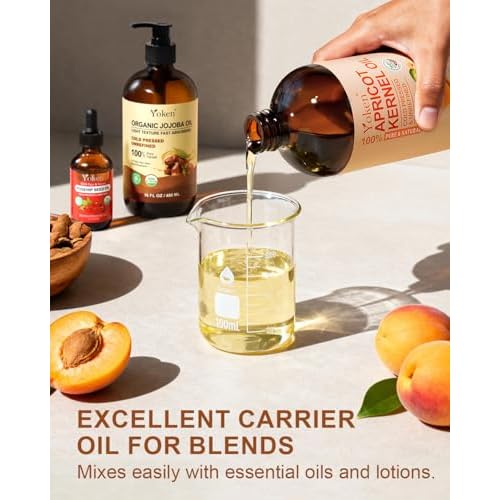 Cold Pressed Apricot Kernel Oil 16 fl oz Glass Bottle - Single Ingredient 100% Pure and Natural Apricot Oil, Lightweight Carrier & Massage Oil for Skin & Hair, Unscented & Hexane Free