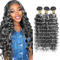 P1Bgrey Bundles Highlight Deep Wave Human Hair Bundle Grey Weave Two