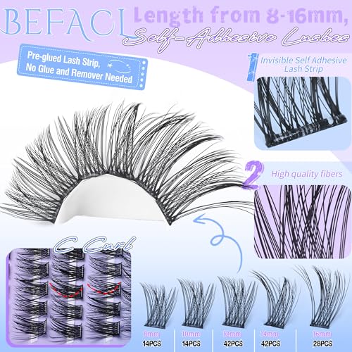 Self-Adhesive Lash Clusters Kit, 140pc Wispy Extensions 8-16mm