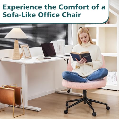 OLIXIS Criss-Cross Office Chair with Wheels - Pink Teddy