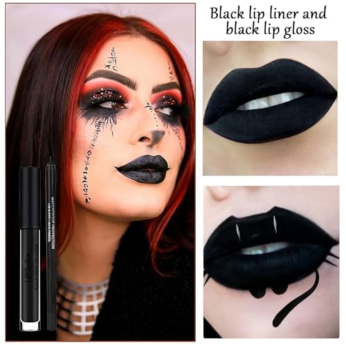 Black Matte Liquid Lipstick & Liner Set - Waterproof Long-Lasting