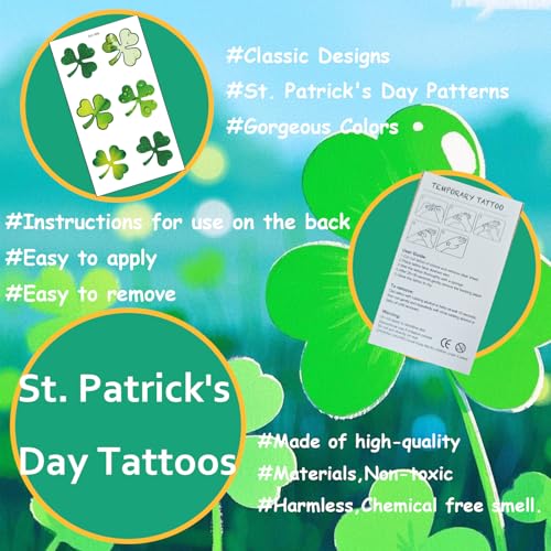 St Patrick's Day Temporary Tattoos - 10 Sheets Shamrock Face Stickers